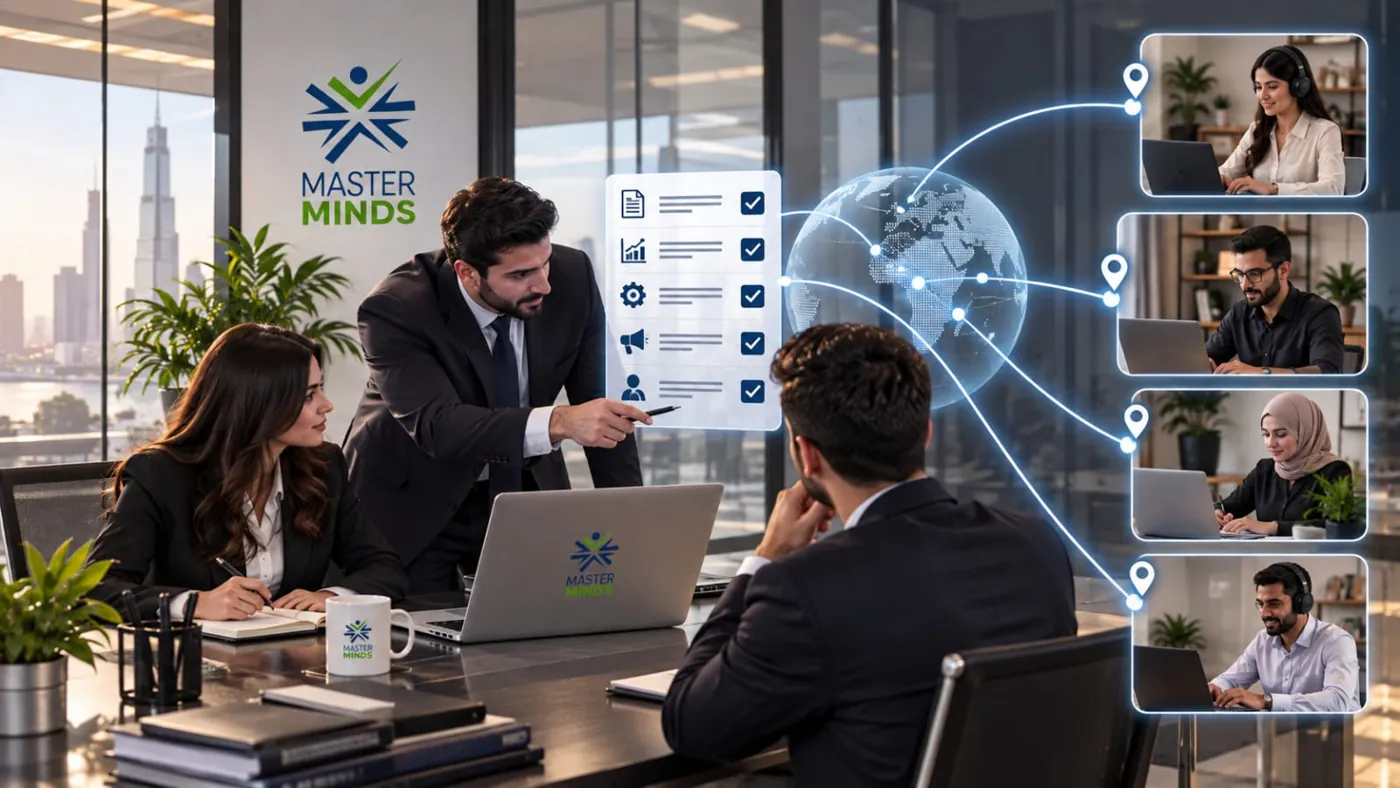 A MasterMinds team coordinating outsourced staff